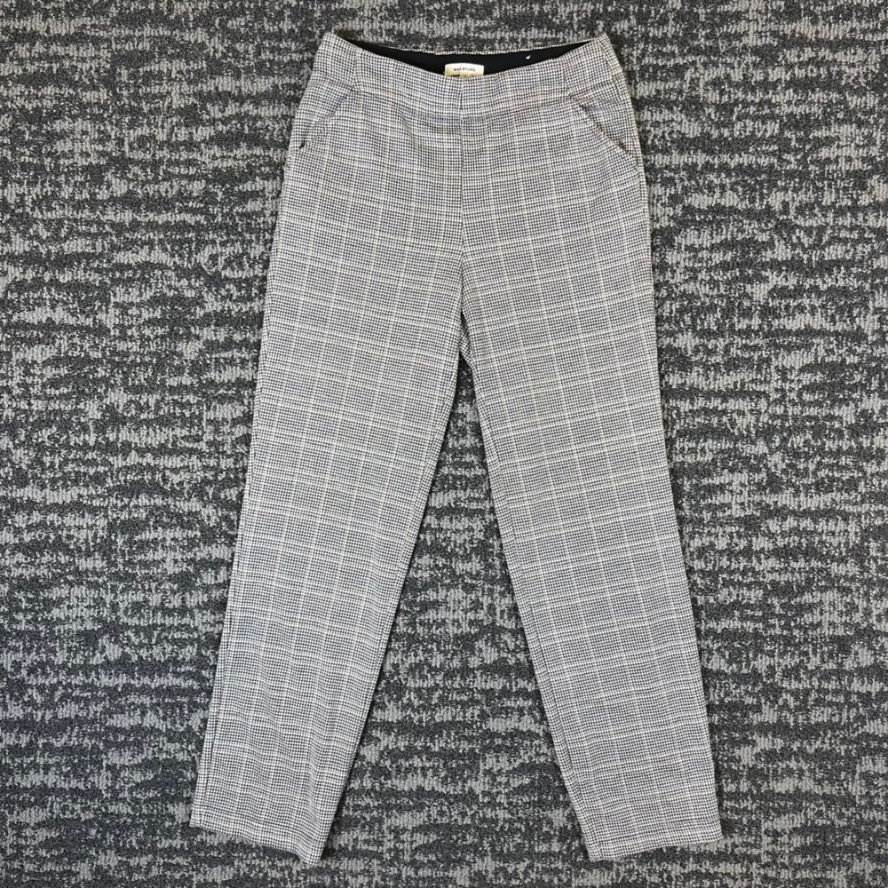 Max Studio Trousers Womens Medium Black Houndstooth Plaid Pull On Stretch Pants